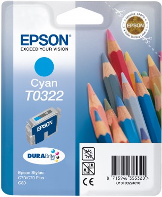 EPSON T0322 C, kompatibilní cartridge, 16ml-pigment, cyan-azurová