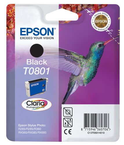 EPSON T0801 BK, kompatibilní cartridge, 15ml, black-černá