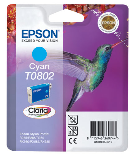 EPSON T0802 C, kompatibilní cartridge, 15ml, cyan-azurová